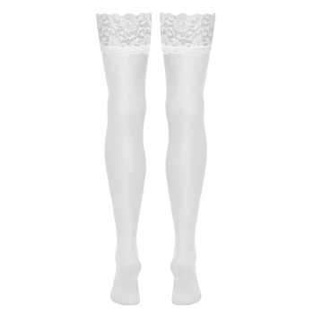 Pończochy Cottelli LEGWEAR białe z koronką L 20 den