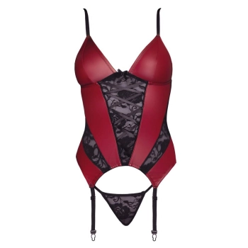 Koszulka z podwiązkami Cottelli LINGERIE czerwono czarna M