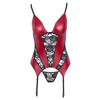 Koszulka z podwiązkami Cottelli LINGERIE czerwono czarna M
