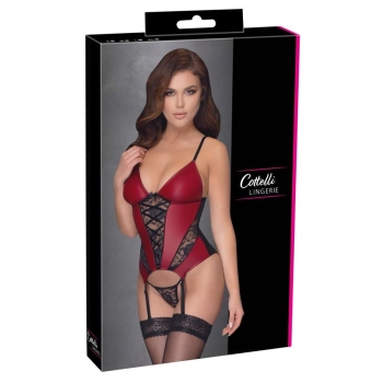 Koszulka z podwiązkami Cottelli LINGERIE czerwono czarna M