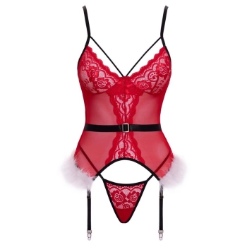 Gorset basque Cottelli L/XL czerwony ze stringami i piórkami