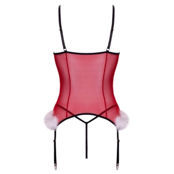 Gorset basque Cottelli L/XL czerwony ze stringami i piórkami