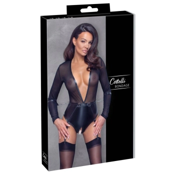 Body Cottelli BONDAGE czarne S z pasem i kajdankami