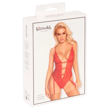 Body erotyczne kissable czerwone koronkowe S/M