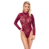 Body koronkowe Cottelli LINGERIE bordowe XL z długim rękawem