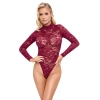 Body koronkowe Cottelli LINGERIE bordowe XL z długim rękawem