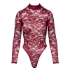 Body koronkowe Cottelli LINGERIE bordowe XL z długim rękawem