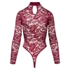 Body koronkowe Cottelli LINGERIE bordowe XL z długim rękawem