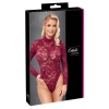 Body koronkowe Cottelli LINGERIE bordowe XL z długim rękawem