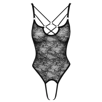 Body koronkowe Cottelli LINGERIE czarne z pierścieniami L