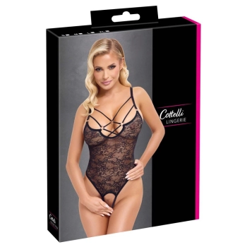 Body koronkowe Cottelli LINGERIE czarne z pierścieniami L