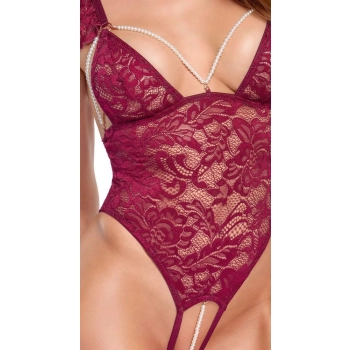 Body string z perełkami Cottelli LINGERIE bordowe S