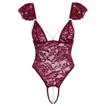 Body string z perełkami Cottelli LINGERIE bordowe S
