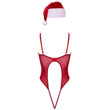 Body Cottelli LINGERIE czerwone z piórami i czapką S/M