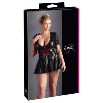 Sukienka mini Cottelli CURVES z czerwonym sznurowaniem 3XL