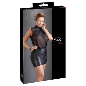 Sukienka mini Cottelli Curves transparentna czarna XL