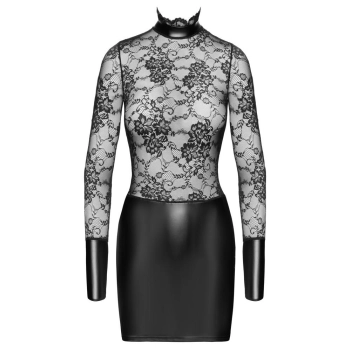 Koronkowa mini sukienka Noir z kołnierzykiem S