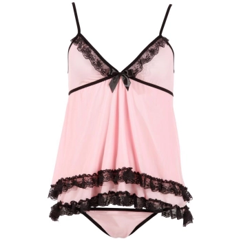 Babydoll z koronką Cottelli LINGERIE różowy 2XL