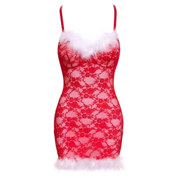 Halka Cottelli czerwona koronkowa z piórami L/XL