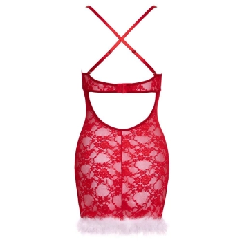 Halka Cottelli czerwona koronkowa z piórami L/XL