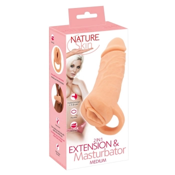 Masturbator z przedłużką Nature Skin Medium 18,5 cm