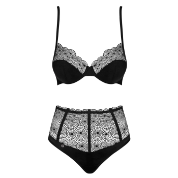 Komplet bielizny Sharlotte Obsessive koronka czarny S/M