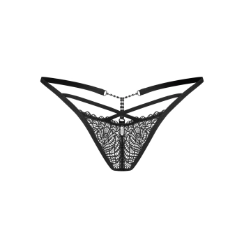 Stringi Obsessive Iliosa koronkowe z łańcuszkami czarny S/M
