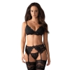 Komplet bielizny Obsessive z pasem do pończoch czarny S/M