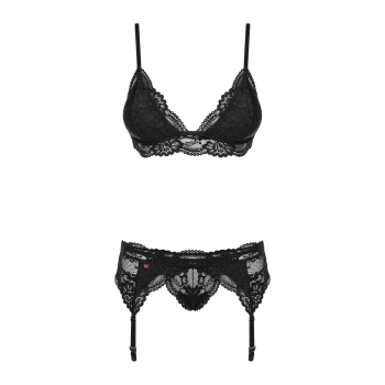 Komplet bielizny Obsessive z pasem do pończoch czarny S/M