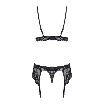 Komplet bielizny Obsessive z pasem do pończoch czarny S/M