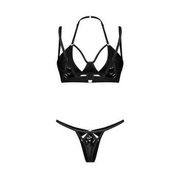 Komplet bielizny Obsessive Keira Lise imitującej lateks czarny S/M