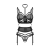 Komplet bielizny Obsessive Premisis Black otwarty S/M