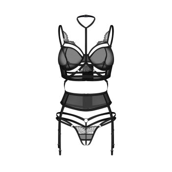 Komplet bielizny Obsessive Premisis Black otwarty S/M
