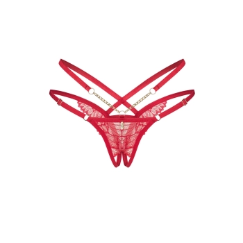 Stringi otwarte koronkowe Obsessive Matildea czerwone L/XL