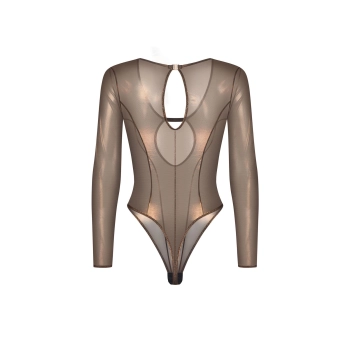 Body Soranna z długim rękawem Obsessive transparentne złote L/XL