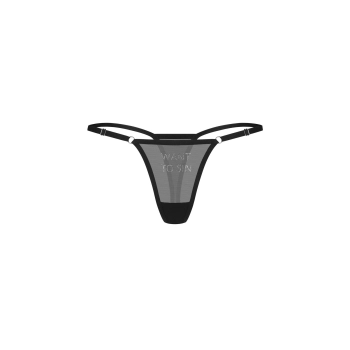 Stringi siateczkowe Violami Sin z napisem Want to Sin Obsessive S/M
