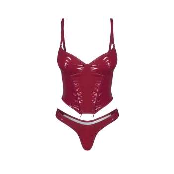 Błyszczący lakierowany gorset z stringami Obsessive Redya 2XL/3XL