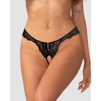 Stringi koronkowe otwarte Trinise z perłami Obsessive 2XL/3XL