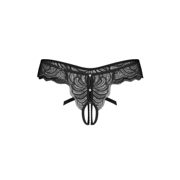 Stringi koronkowe otwarte Trinise z perłami Obsessive 2XL/3XL