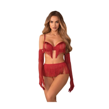 Komplet bielizny erotycznej otwarty Obsessive Rossay Red S/M