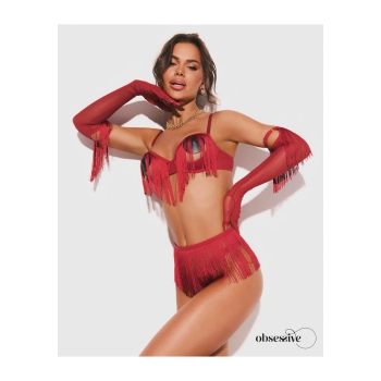 Komplet bielizny erotycznej otwarty Obsessive Rossay Red S/M