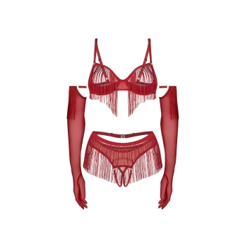 Komplet bielizny erotycznej otwarty Obsessive Rossay Red S/M
