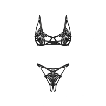 Komplet bielizny Obsessive Luise Sublim Black otwarty S/M