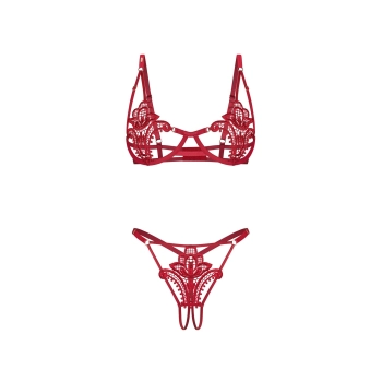 Komplet bielizny Luise Sublim Red otwarty S/M Obsessive