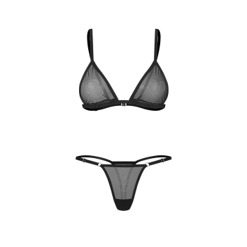 Komplet bielizny erotycznej Wet Me Obsessive transparentny czarny L/XL
