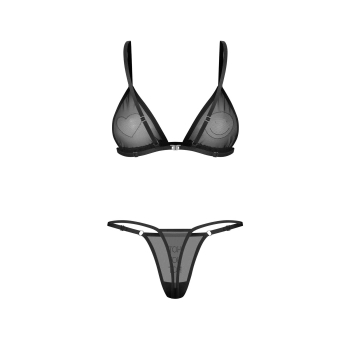 Komplet bielizny erotycznej Wet Me Obsessive transparentny czarny L/XL