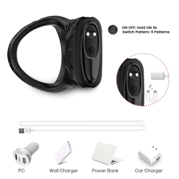 Pierścień wibrujący Mechay Black B Series Joy silikonowy USB 9 funkcji