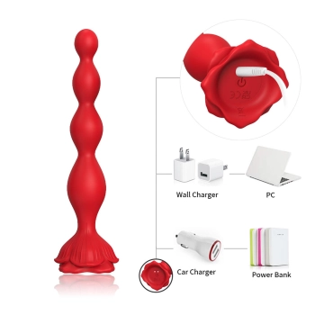 Wibrujący korek analny Rosestick czerwony USB 9 funkcji 10 cm