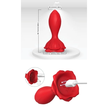 Plug analny wibrujący Rosenberg czerwony 9 funkcji USB 10 cm