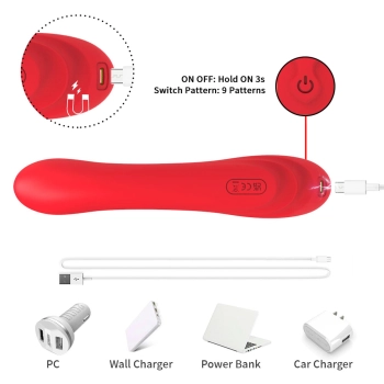 Wibrator punktu G dwupunktowy czerwony B-Series Joy USB 22 cm